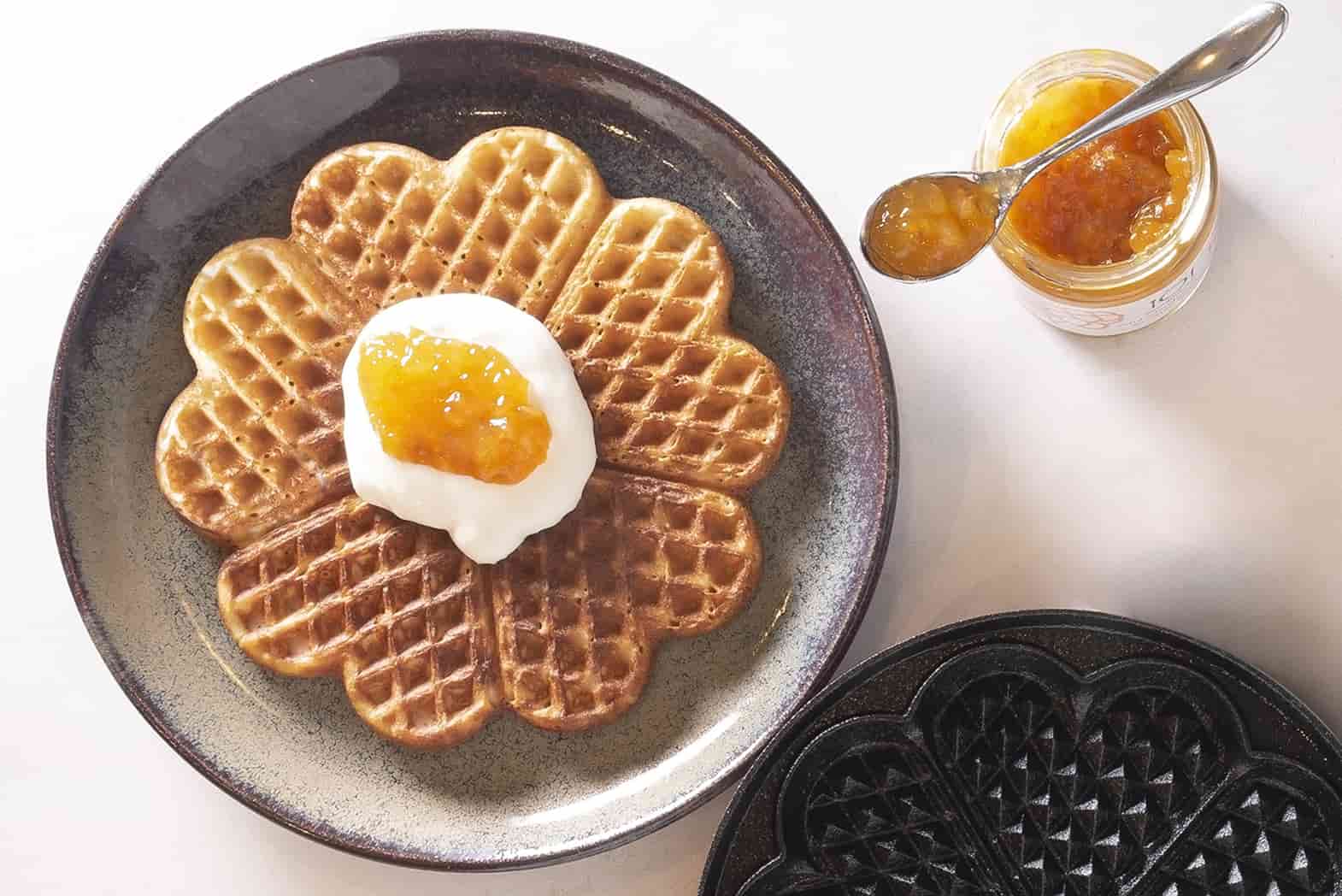 Swedish Waffles with Whipped Cream and Cloudberry Jam
