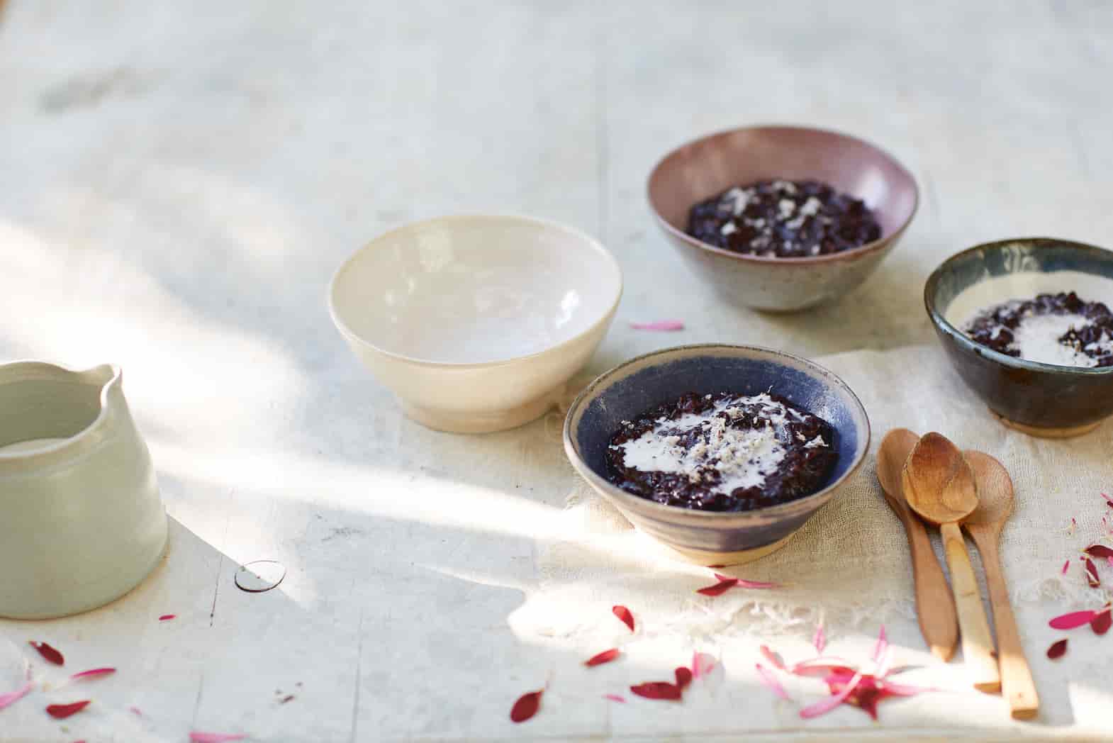 Black rice pudding with salted coconut cream