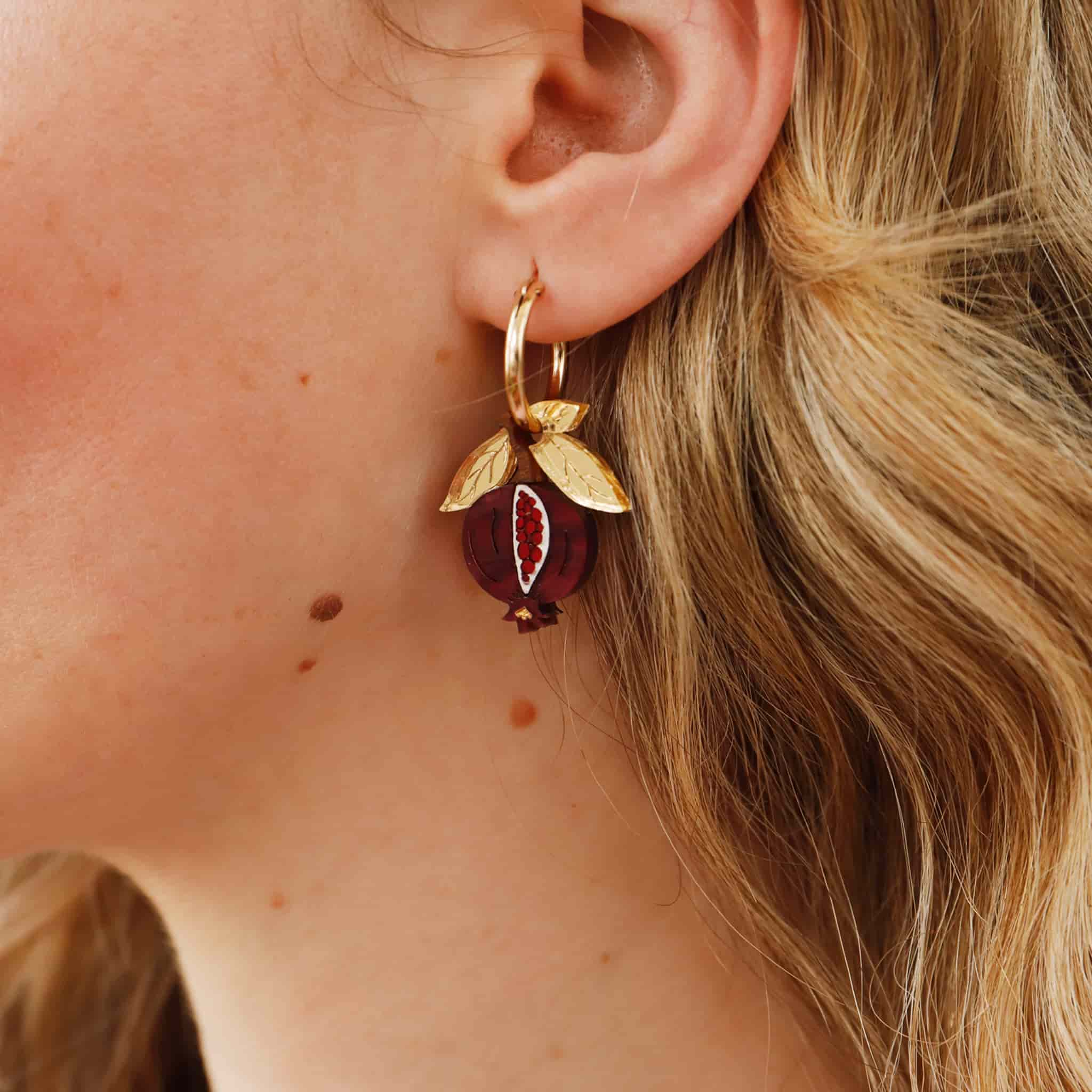 Kawaii Dainty Cutecore Dark Red Fruit Pomegranate Lightweight Hoop Earrings Things Jewelry Accessories Romantic Cool Outfit Inspo Gifts For Her Women