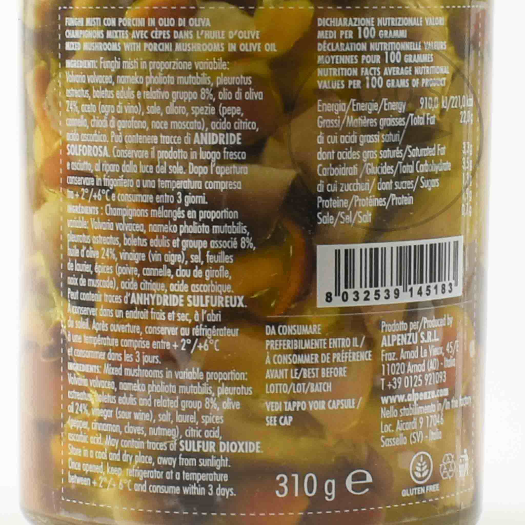 Alpenzu Mixed Mushrooms with Porcini Mushrooms in Olive Oil, 310g