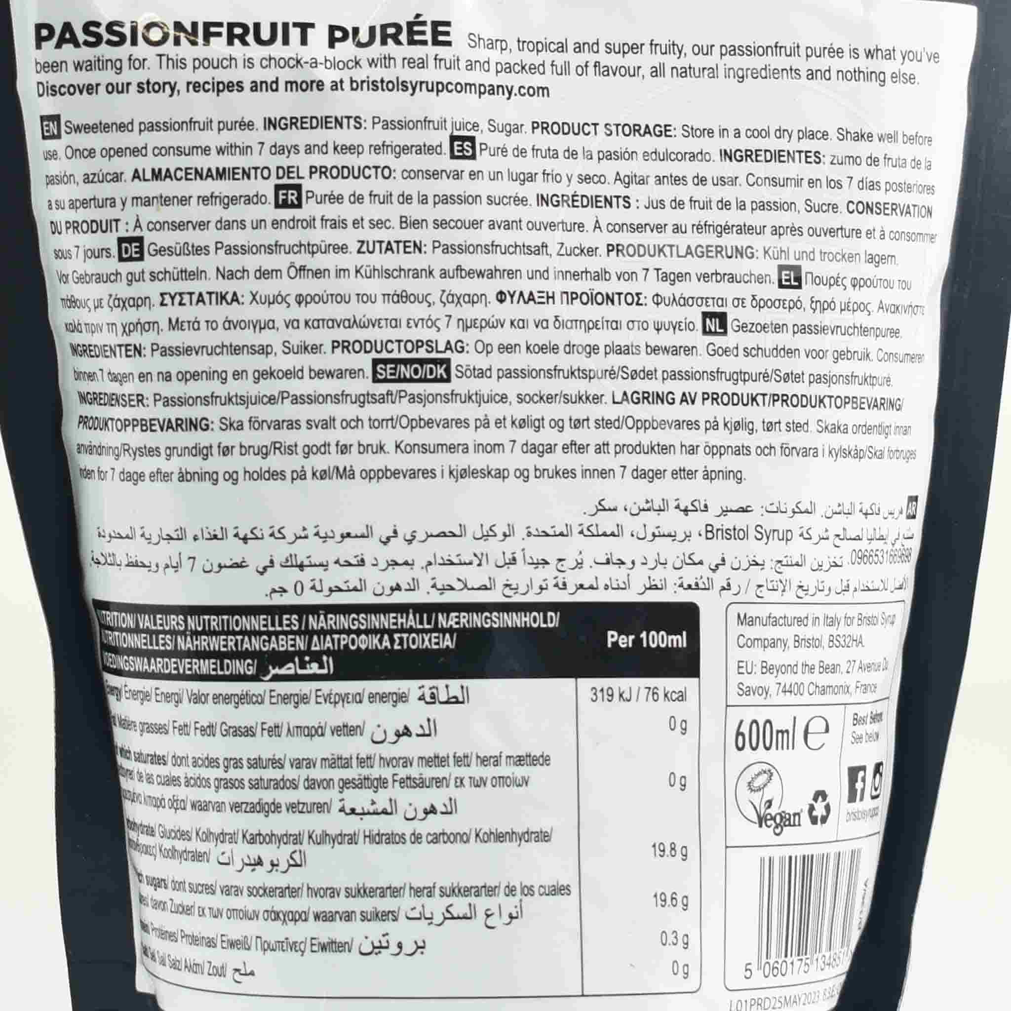 Bristol Syrup Co Passionfruit Puree, 600ml