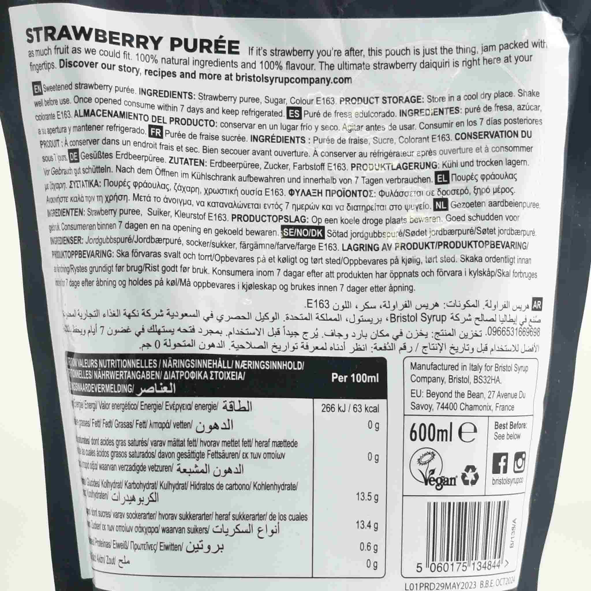 Bristol Syrup Co Strawberry Puree, 600ml