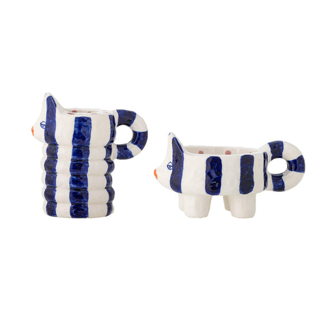 Set of 2 Blue Striped Cat Candle Holders