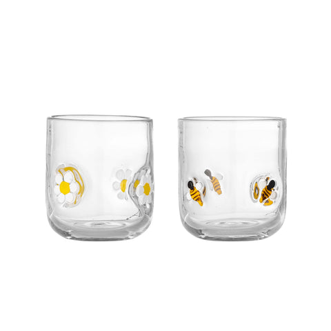 Set of 2 Bumblebee and Daisy Drinking Glasses, 300ml