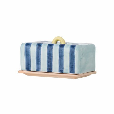 Phoenix Blue & Yellow Striped Butter Dish, 440ml