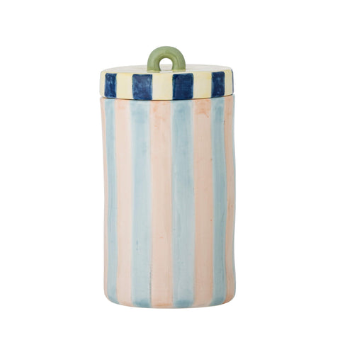 Phoenix Blue & Yellow Striped Storage Jar with Lid, 500ml