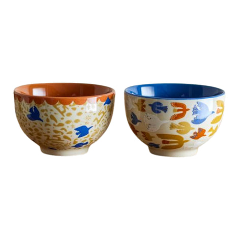 Set of 2 Orange & Blue Bird Fruit Bowls, 10cm