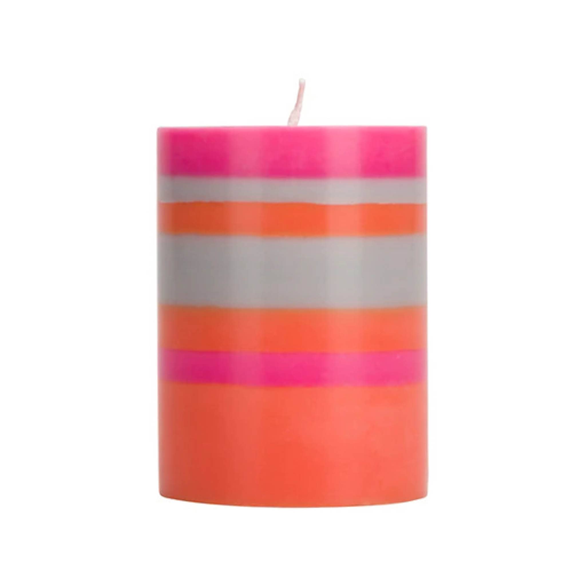 Striped Pillar Candle, Orange & Pink, 10cm