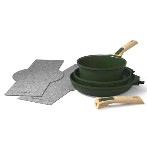 Cookut Lightweight Non-Stick 3 Piece Cookware Set with Detachable Handles, Green, BPA-Free