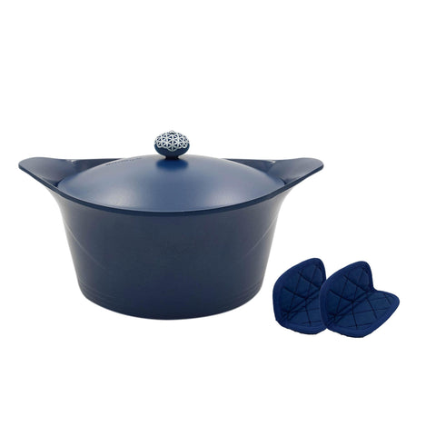 Cookut Lightweight Non-Stick Dutch Oven with Pot Holders, Blue, BPA-Free