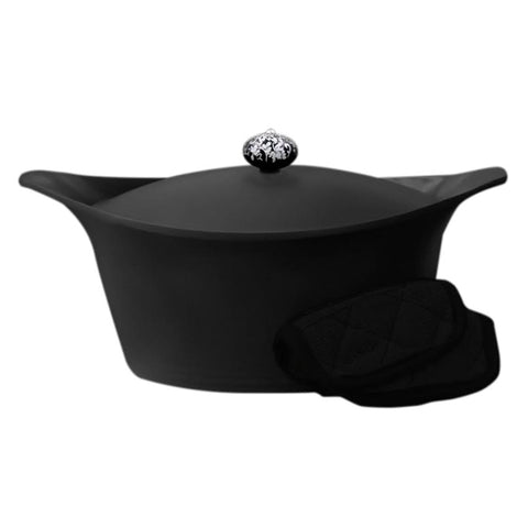 Cookut Lightweight Non-Stick Dutch Oven with Pot Holders, Black, BPA-Free
