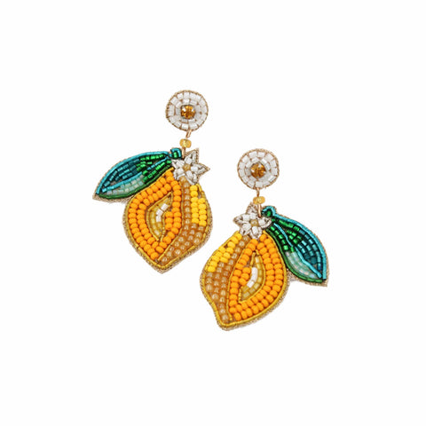 Bright Lemon Beaded Earrings, 5cm