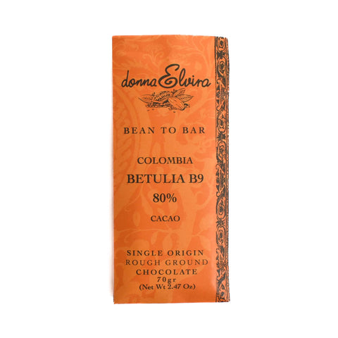 Donna Elvira Single Origin Colombia Betulia B9 80% Chocolate Bar, 70g