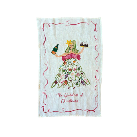 Dinette Goddess of Christmas Linen Tea Towel