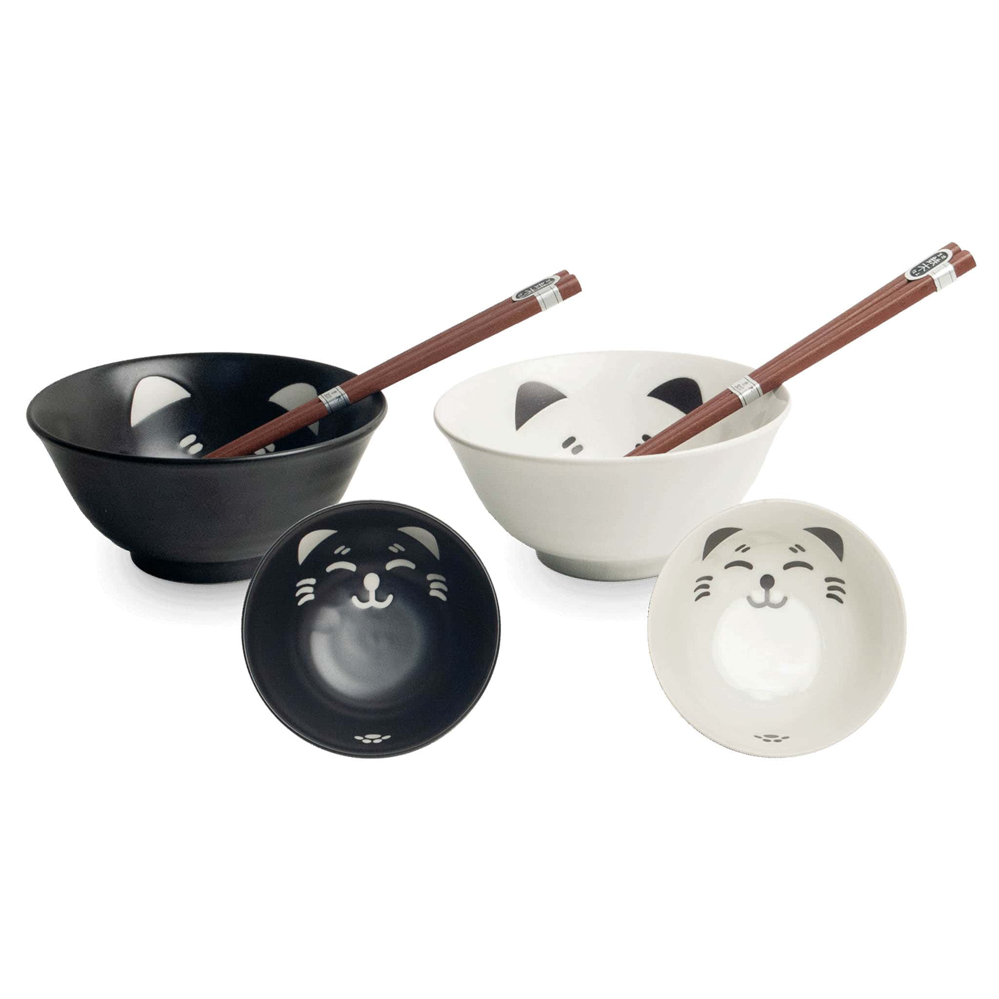 Set of 2 Lucky Cat Japanese Rice Bowls with Chopsticks Buy online UK