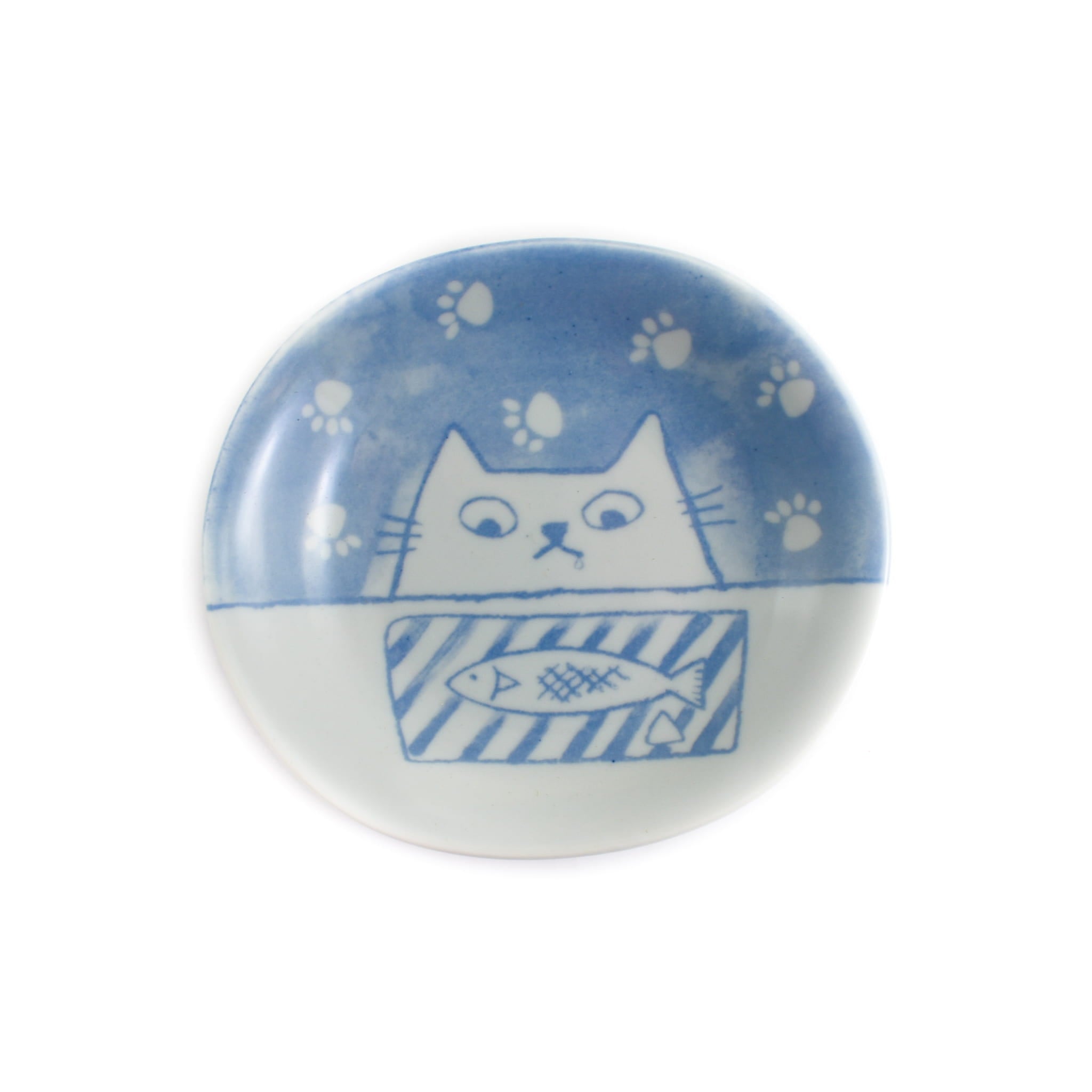 Cat with Fish Japanese Side Plate, 14cm