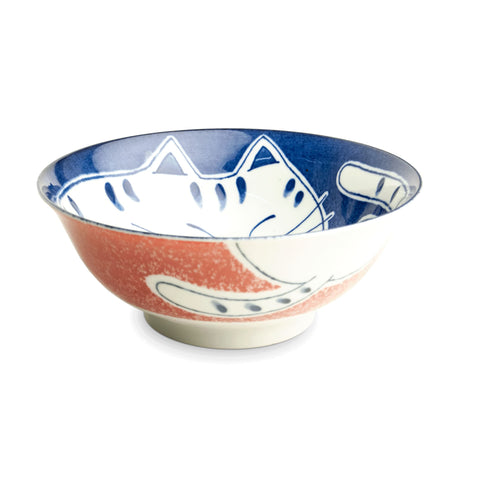 Orange Lucky Cat Japanese Ramen Bowl, 21cm