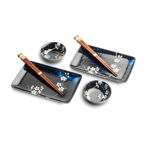 Black Blossom Sushi Serving Set