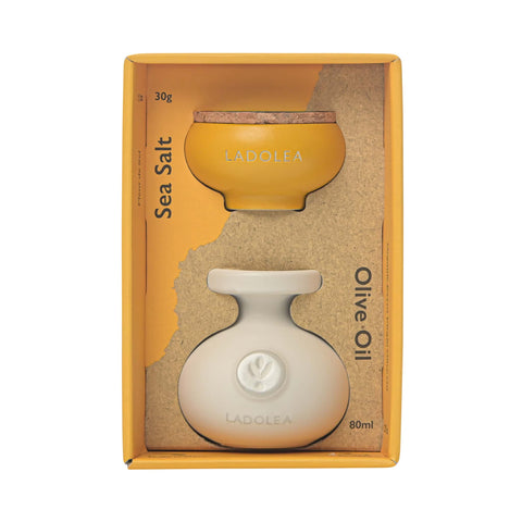 Ladolea Set of 2 Greek Fleur De Sel Sea Salt & Extra Virgin Olive Oil, 30g & 80ml