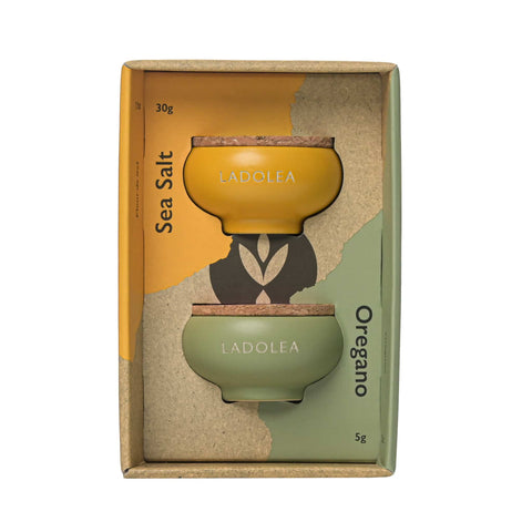 Ladolea Set of 2 Greek Fleur De Sel Sea Salt & Oregano, 30g & 5g