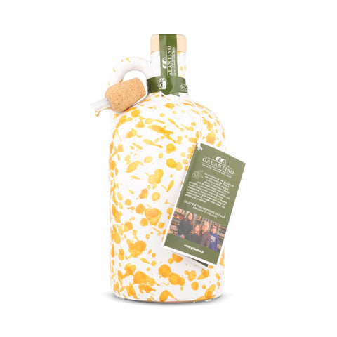 Puglian Extra Virgin Olive Oil in Yellow Splatter Ceramic Bottle, 500ml
