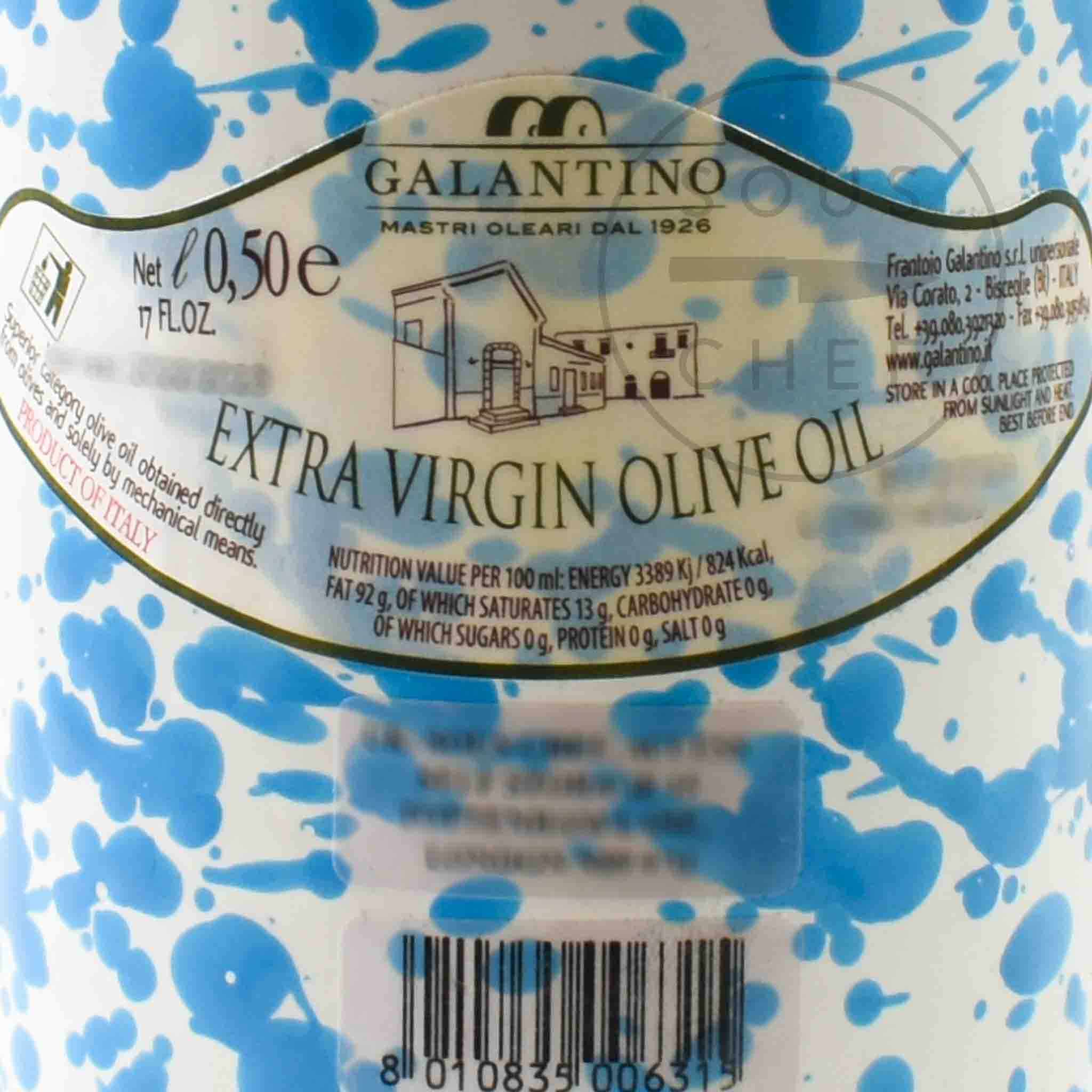 Puglian Extra Virgin Olive Oil in Light Blue Splatter Ceramic Bottle