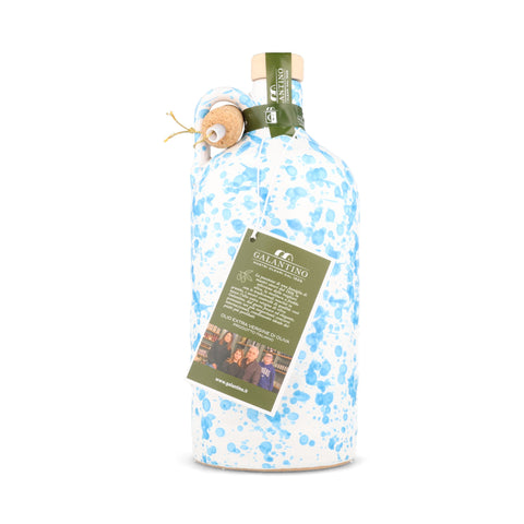 Puglian Extra Virgin Olive Oil in Light Blue Splatter Ceramic Bottle, 500ml