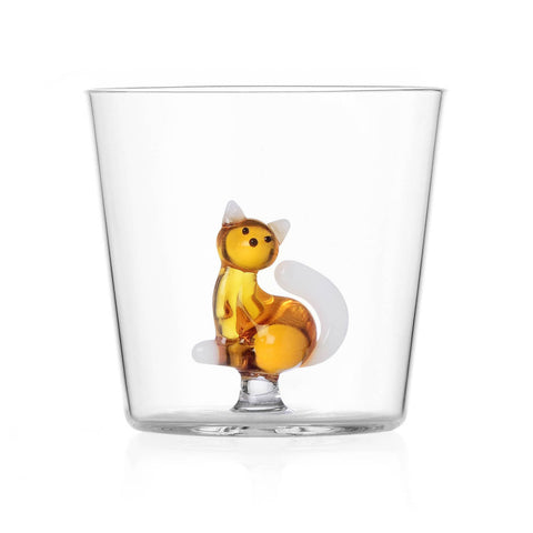 Ichendorf Milano Glass White Tail Sitting Cat Tumbler, 300ml