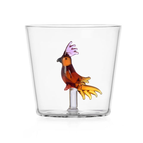 Ichendorf Milano Glass Amber Tropical Bird Tumbler, 300ml