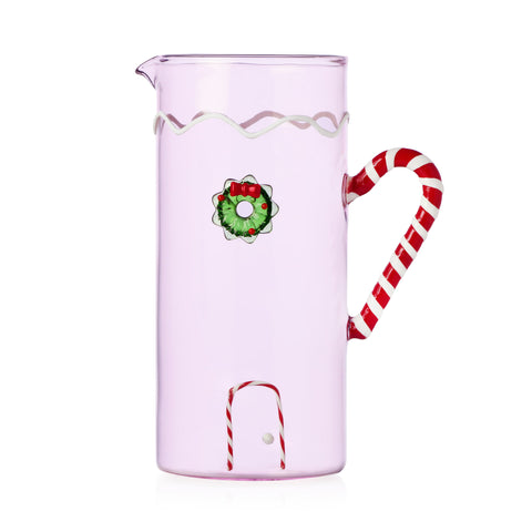 Ichendorf Milano Glass Limited Edition Pink Gingerbread House Jug with Wreath, 1.25 Litre