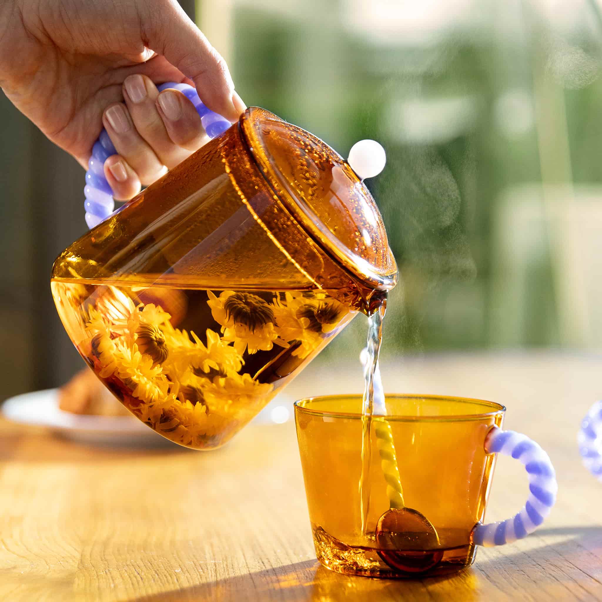 Set of 2 Amber Glass Tea Cups, 300ml
