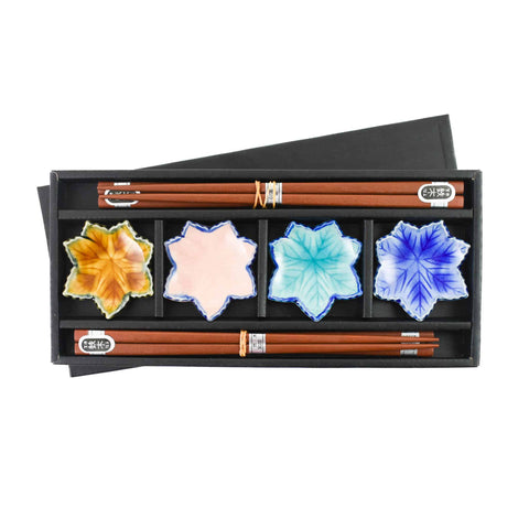 Flower Dish Set with Chopsticks, 8 Pieces