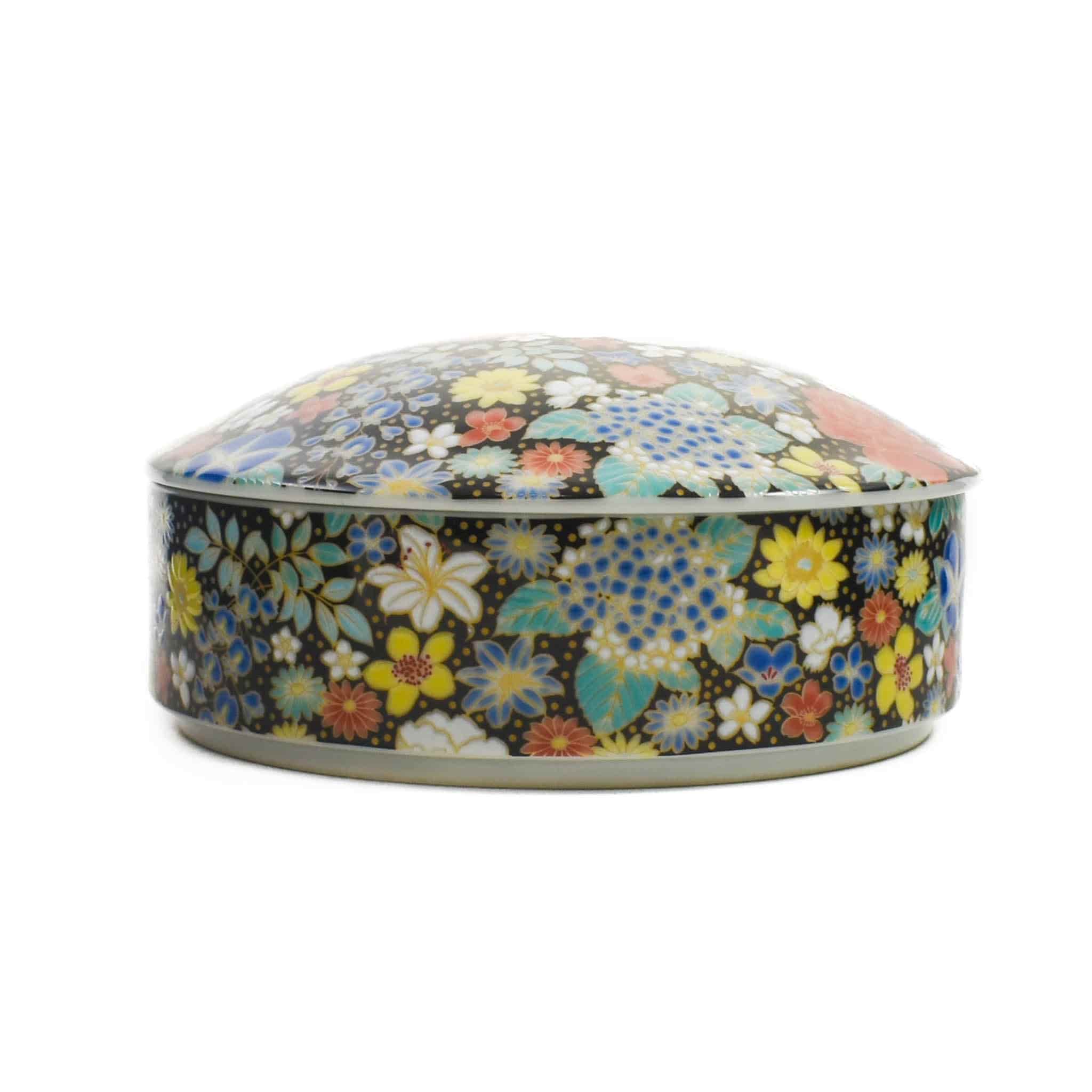 Seikou Porcelain Black Floral Motif Sweets Container, 3 Compartments