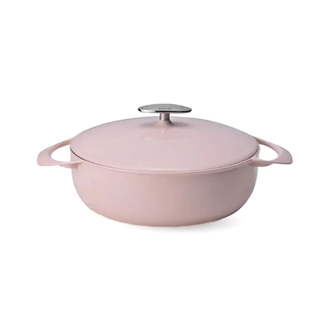 Unilloy Sakura Pink Japanese Lightweight Cast Iron Shallow Casserole, 24cm