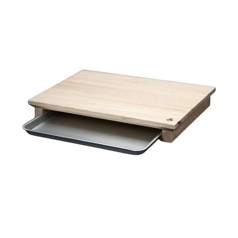 Japanese Hinoki Cypress Wood Chopping Board with Prep Tray, 42x30x5cm