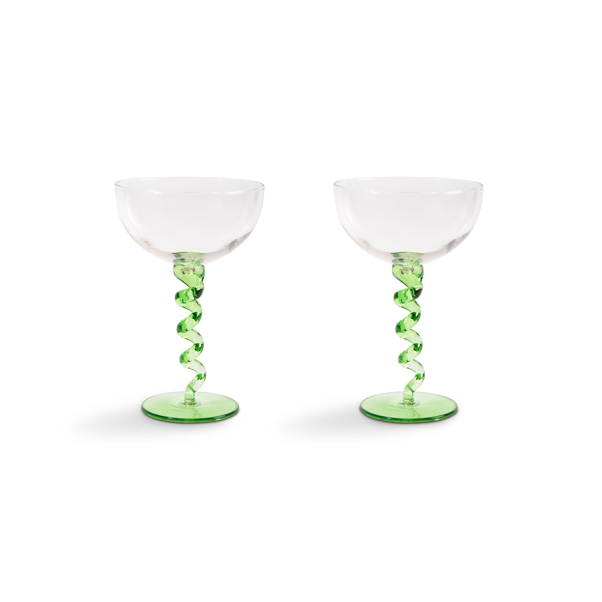 Set of 2 Green Twisted Coupe Glasses, 300ml
