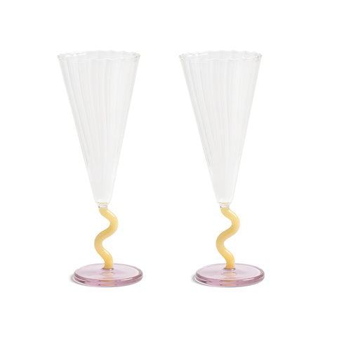 Set of 2 Yellow Stem Champagne Flutes, 180ml