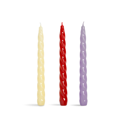 Set of 3 Red and Purple Twisted Candles