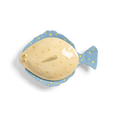 Butter Yellow & Blue Fish Serving Dish, 29.5cm