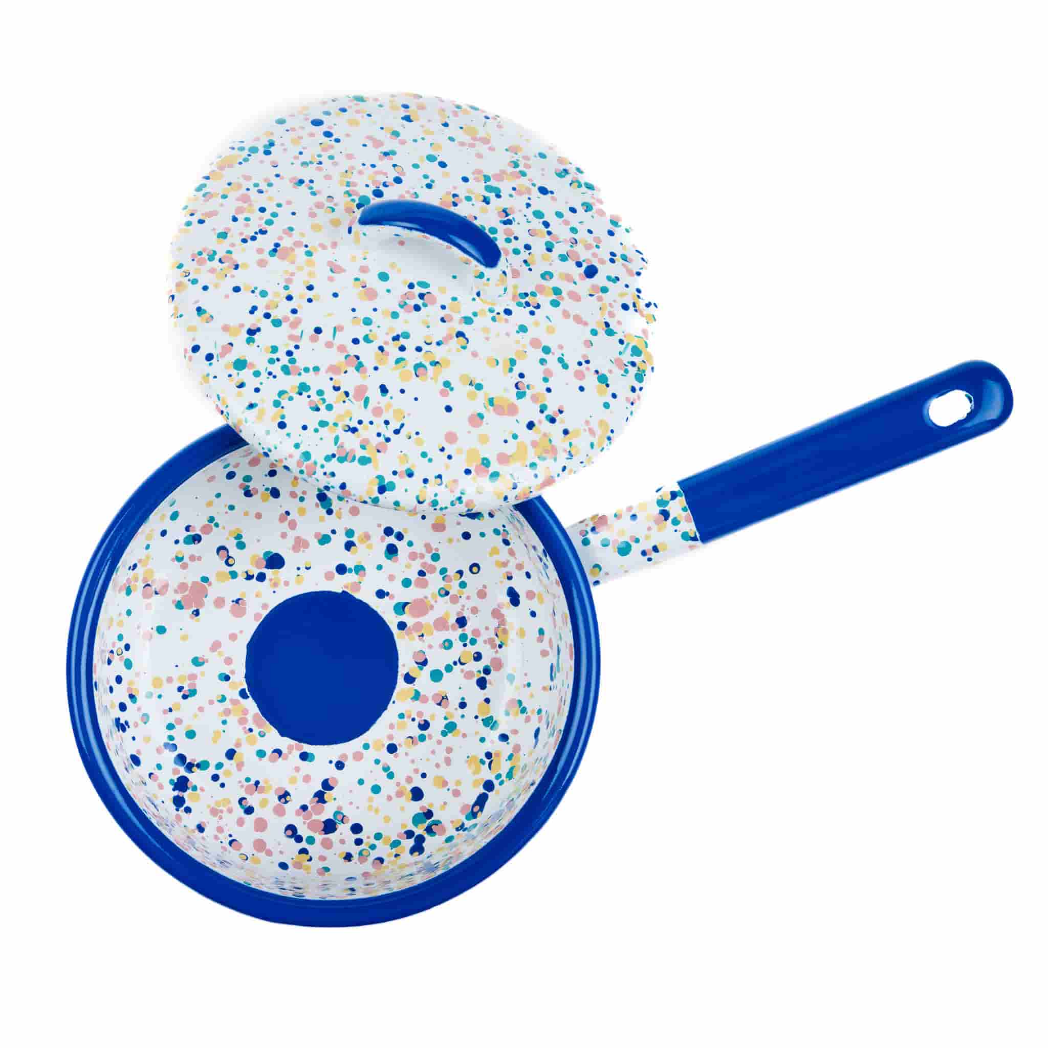 Blue Dot Enamel Saute Pan with Lid, 16cm