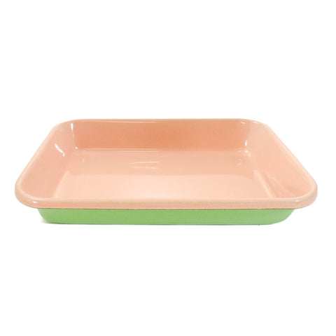 Kapka x Sous Chef Colourblock Enamel Roasting Dish, 26cm, Green & Pink