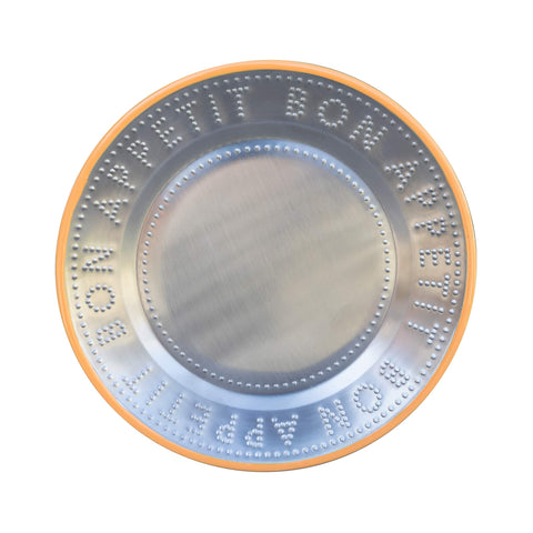 Bon Appetit Steel Plate with Orange Trim, 25cm