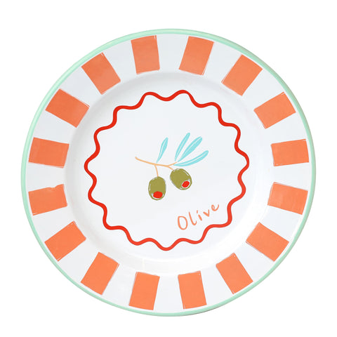 Olive Printed Enamel Dinner Plate, 25cm