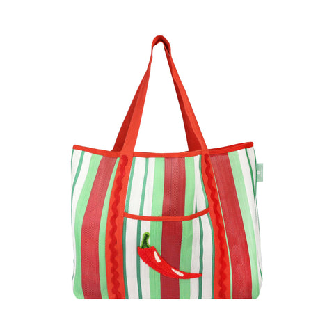Recycled Plastic Striped Chilli Tote Bag