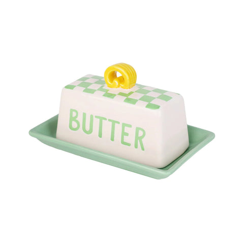 Green Checkered Small Butter Dish