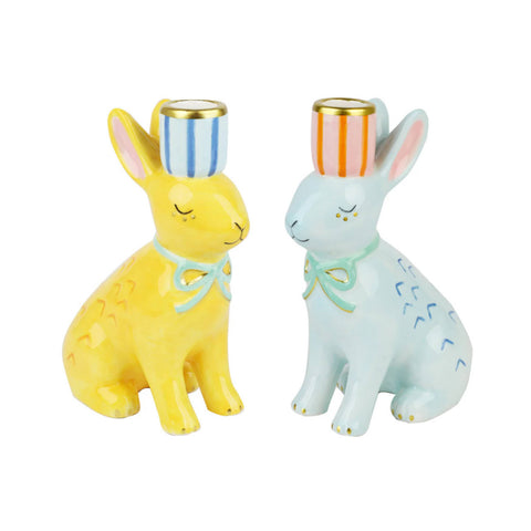 Set of 2 Ceramic Bunny Candle Holders