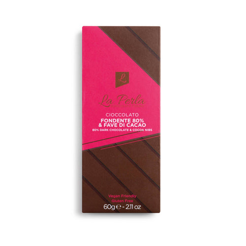 La Perla di Torino Cocoa Nibs & 80% Dark Chocolate Bar, 60g