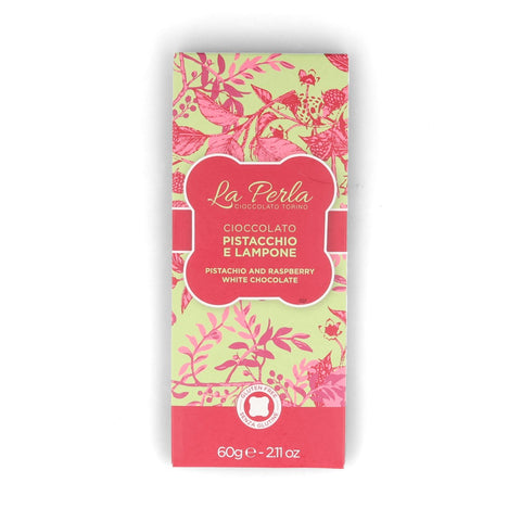 La Perla di Torino Pistachio & Raspberry White Chocolate Bar, 60g