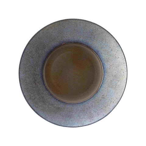 Japanese Kouetsu Matte Black Irridescent Rimmed Plate, 24cm