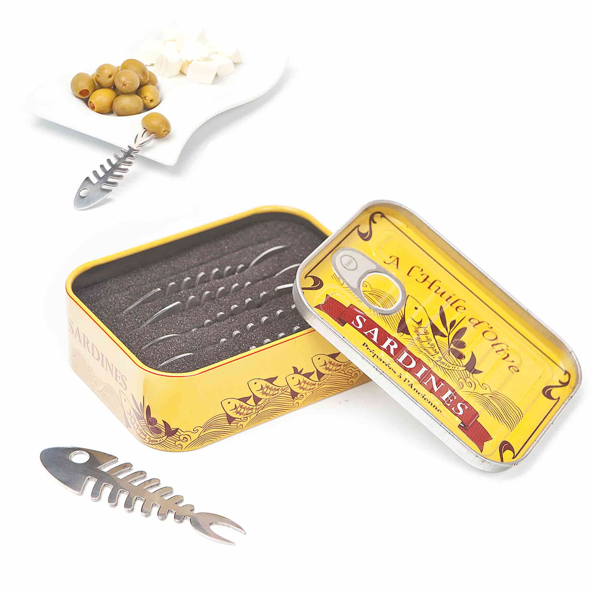 Set of 6 Sardine Snacking Forks in a Tin